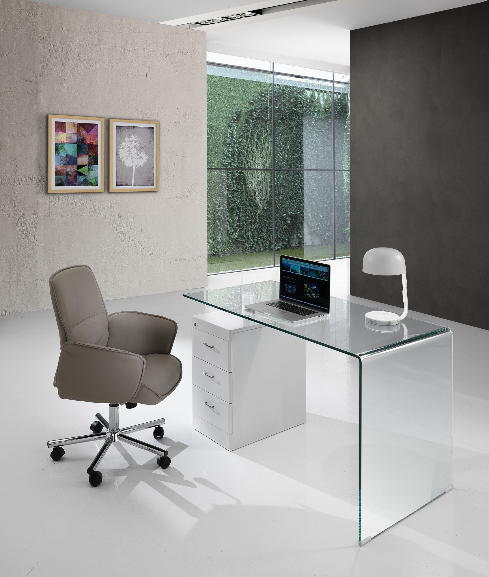 Scrivania con cassettiera in vetro trasparente cm H.75xL.125xP.65