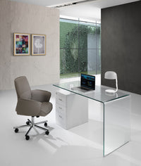 Scrivania con cassettiera in vetro trasparente cm H.75xL.125xP.65