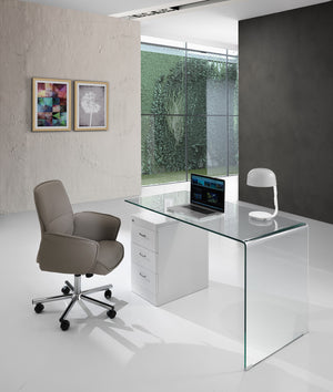 Scrivania con cassettiera in vetro trasparente cm H.75xL.125xP.65