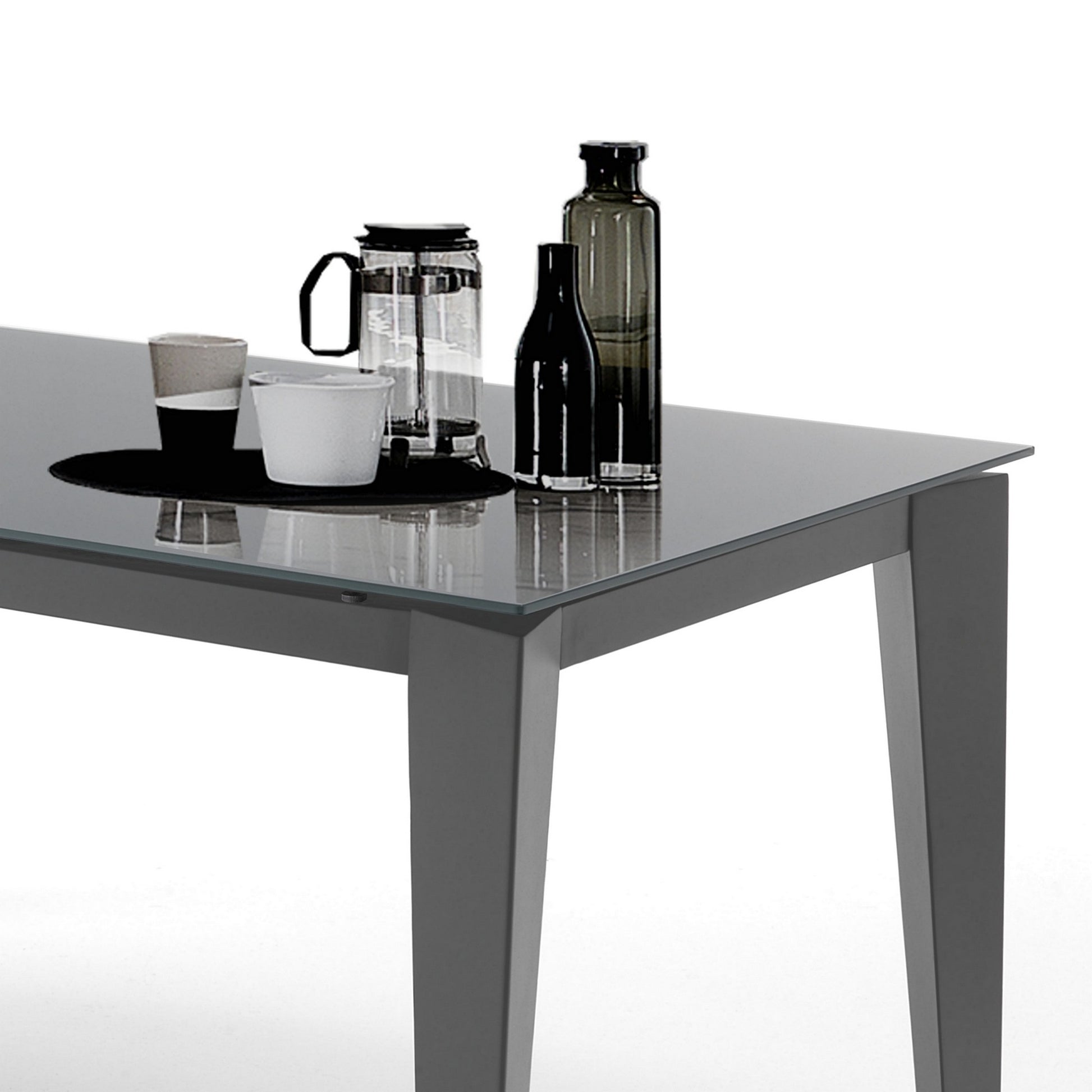 Tavolo allungabile in vetro temprato grigio  cm. H.76xP.80xL.130/180
