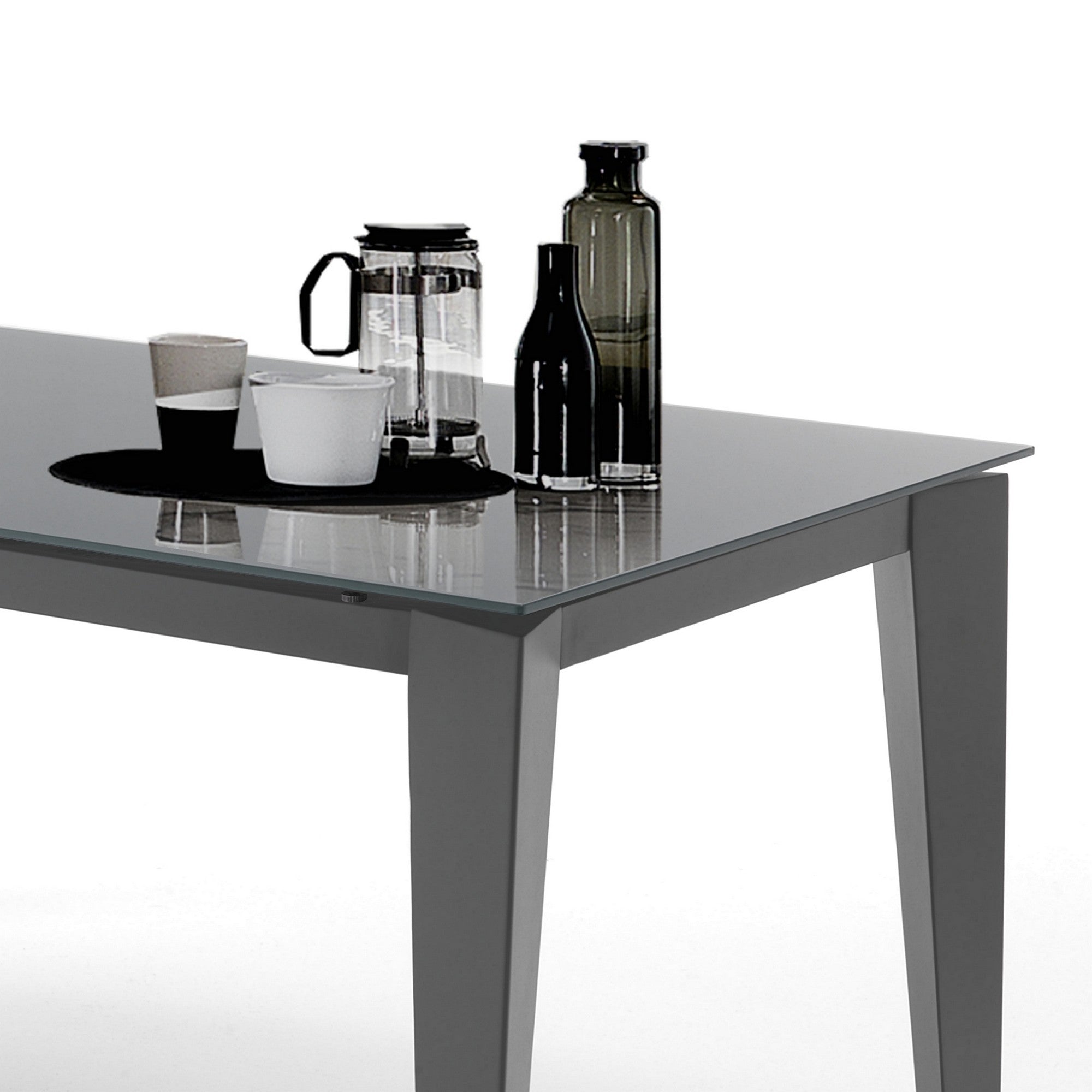 Tavolo allungabile in vetro temprato grigio  cm. H.76xP.80xL.130/180