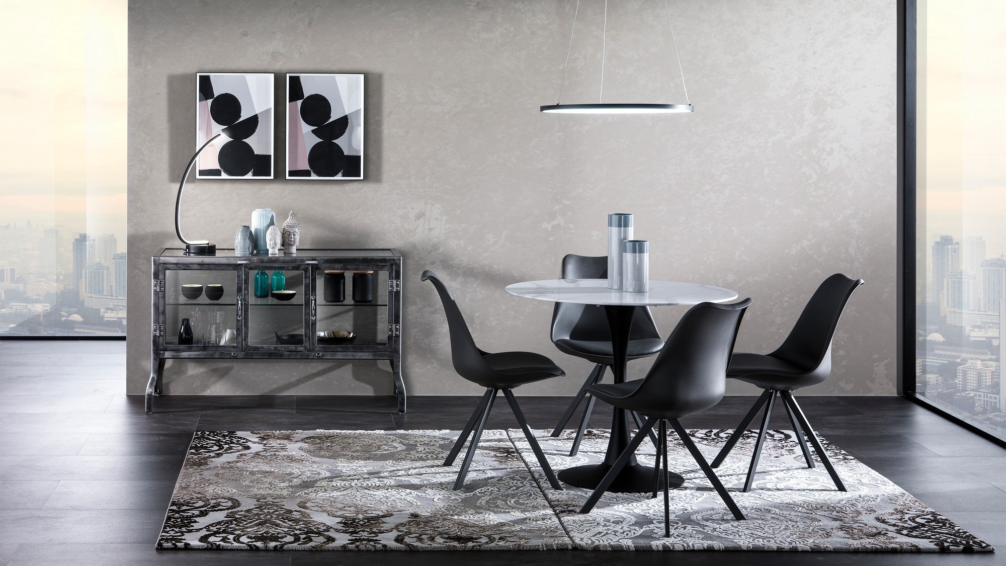 Tavolo rotondo in vetro temprato finitura marmo cm. H.75 x Ø.90