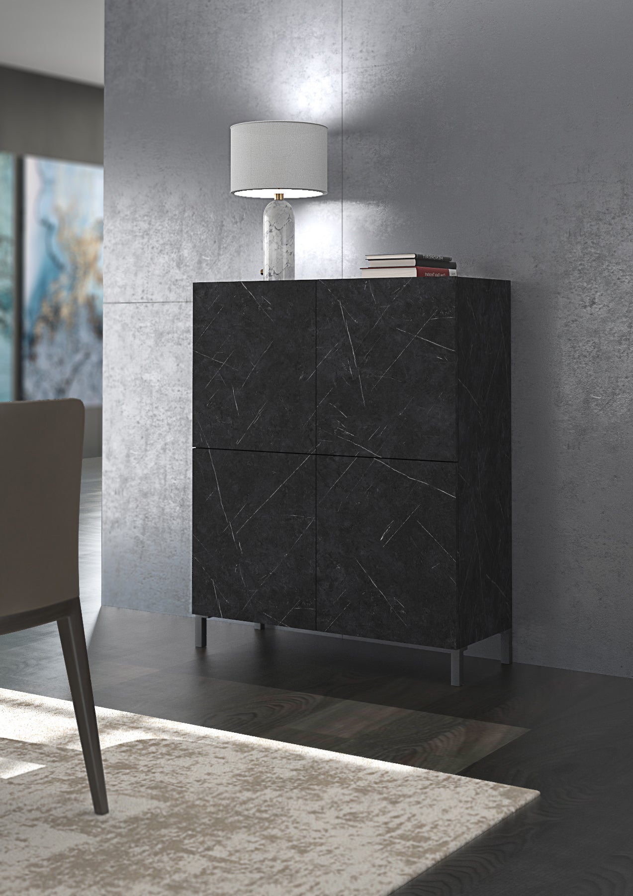 Mobile alto effetto legno finitura marmo nero cm. H.110 x L.90 x P.35