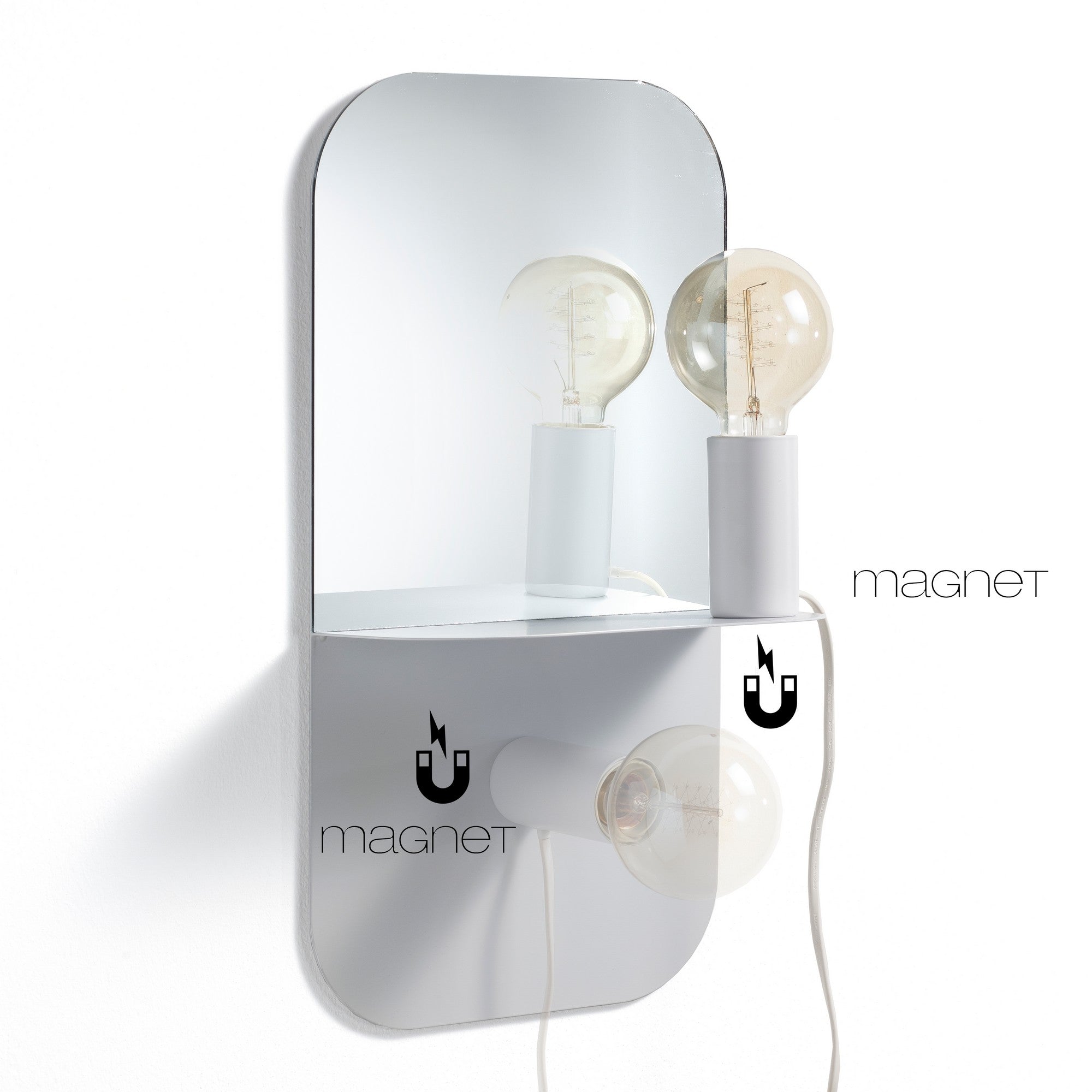 Lampada con specchio in metallo bianca cm. L.24xP.12,5xH.45