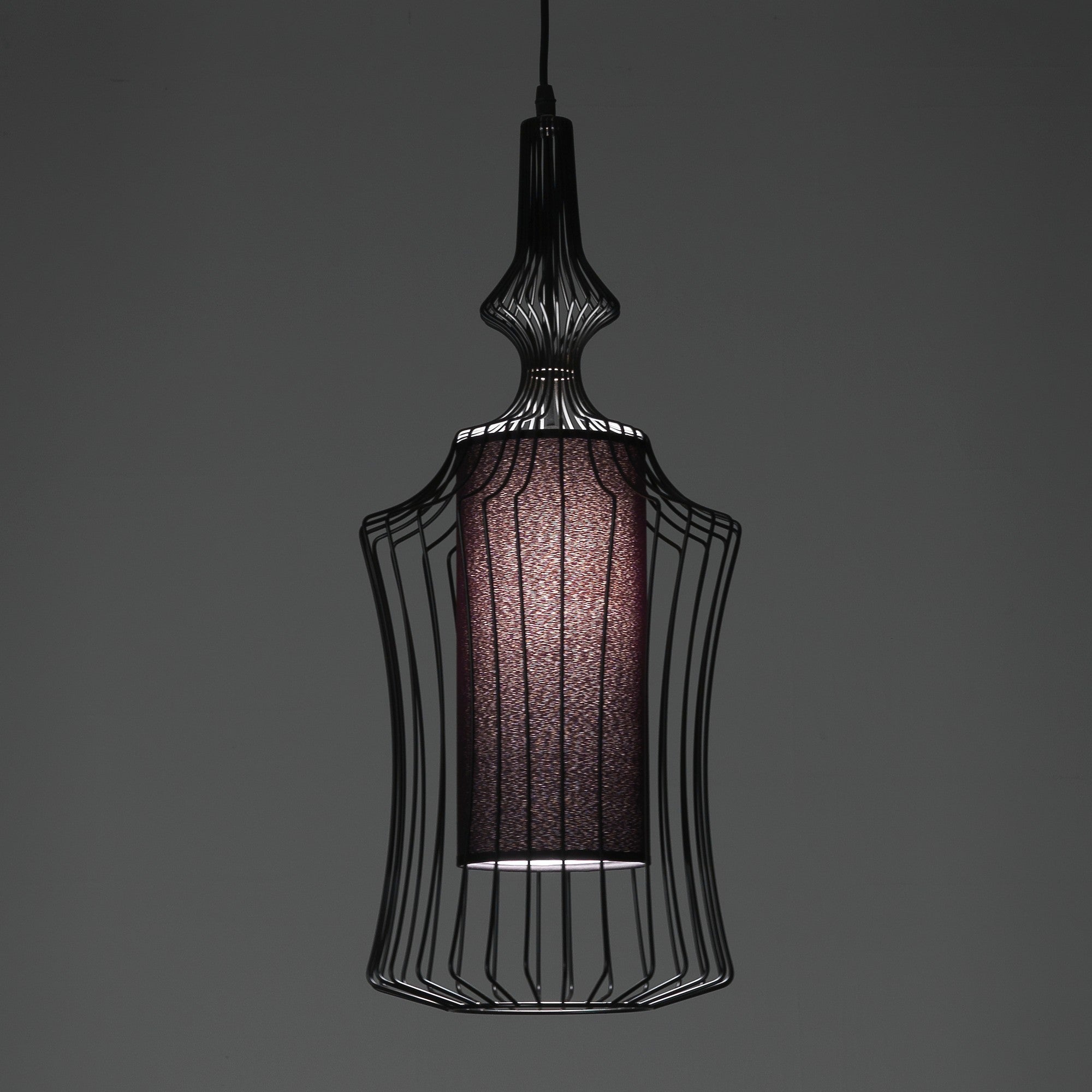 Lampadario in filo di acciaio nero con paralume cm Ø.29 H.64