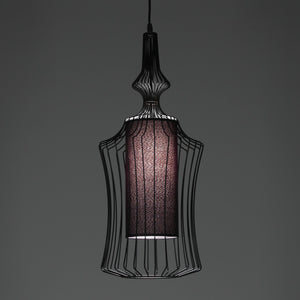 Lampadario in filo di acciaio nero con paralume cm Ø.29 H.64