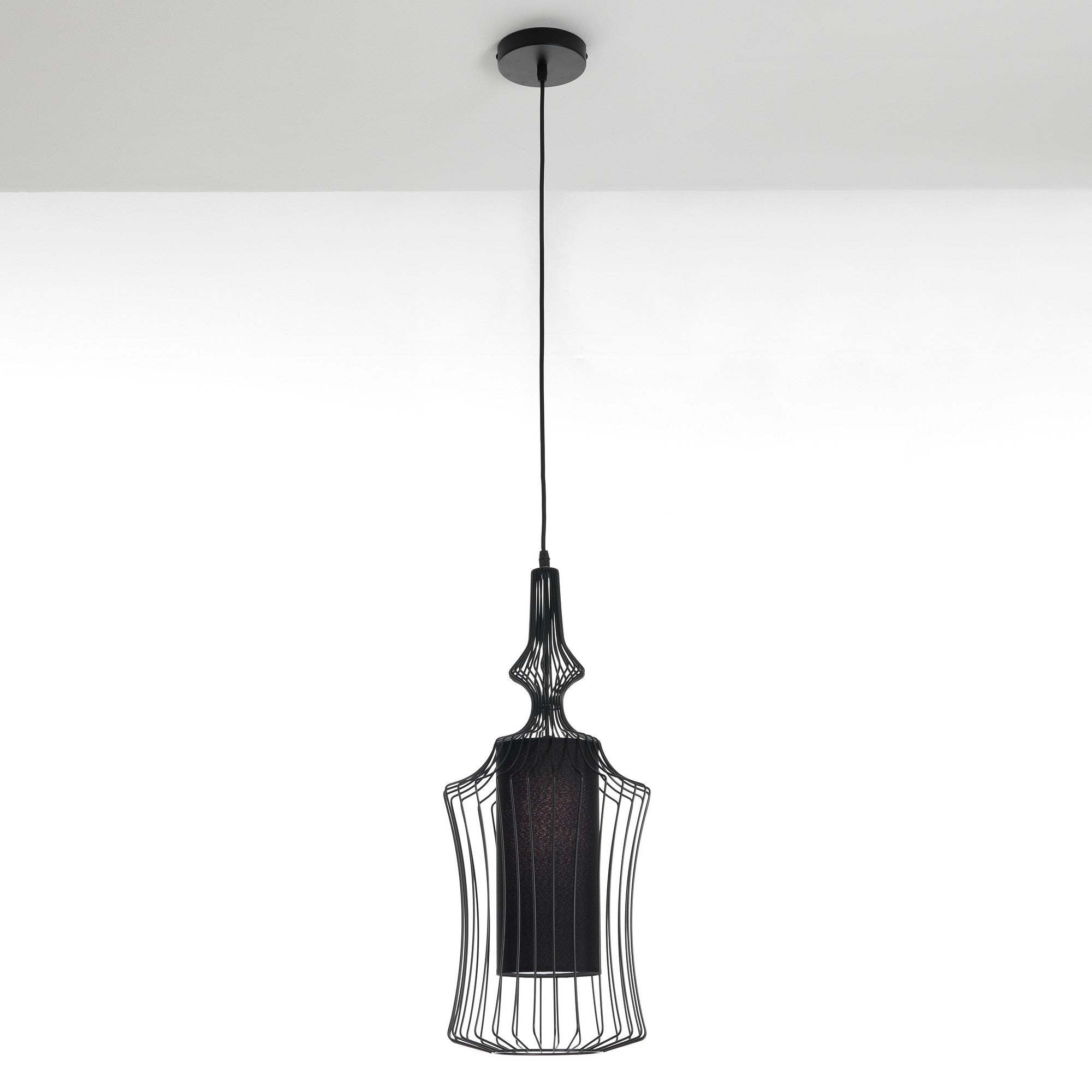 Lampadario in filo di acciaio nero con paralume cm Ø.29 H.64