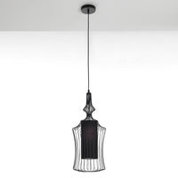 Lampadario in filo di acciaio nero con paralume cm Ø.29 H.64