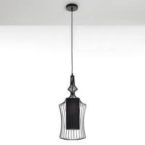 Lampadario in filo di acciaio nero con paralume cm Ø.29 H.64