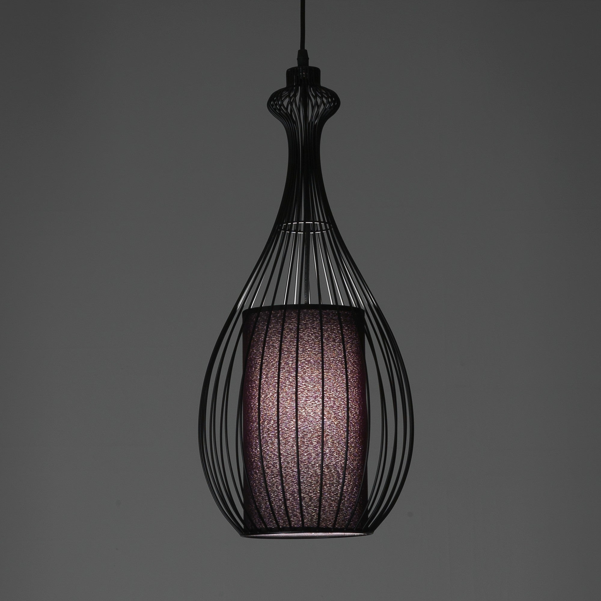 Lampadario in filo di acciaio nero con paralume cm Ø.24 H.56