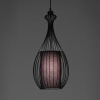 Lampadario in filo di acciaio nero con paralume cm Ø.24 H.56