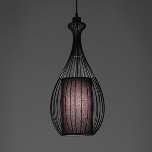 Lampadario in filo di acciaio nero con paralume cm Ø.24 H.56