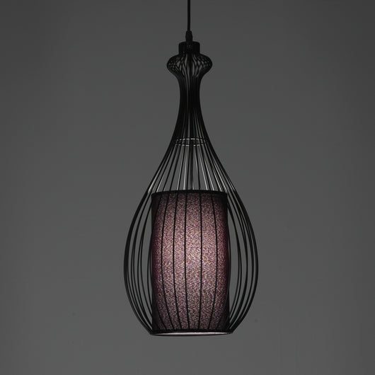 Lampadario in filo di acciaio nero con paralume cm Ø.24 H.56