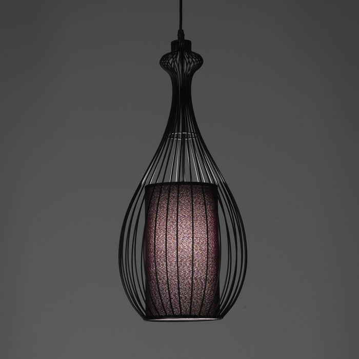 Lampadario in filo di acciaio nero con paralume cm Ø.24 H.56