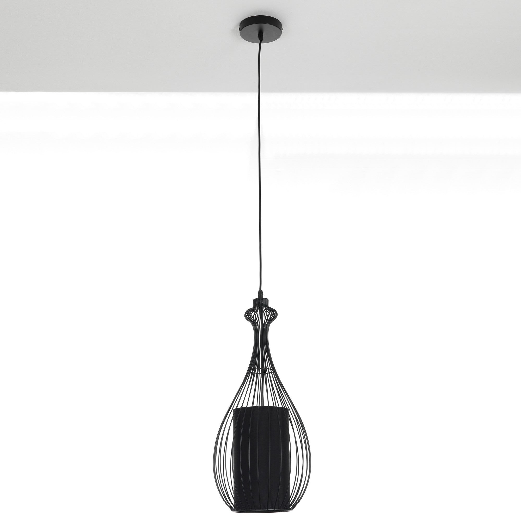 Lampadario in filo di acciaio nero con paralume cm Ø.24 H.56