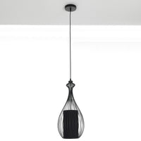 Lampadario in filo di acciaio nero con paralume cm Ø.24 H.56