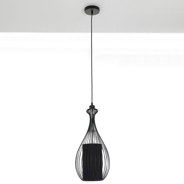 Lampadario in filo di acciaio nero con paralume cm Ø.24 H.56
