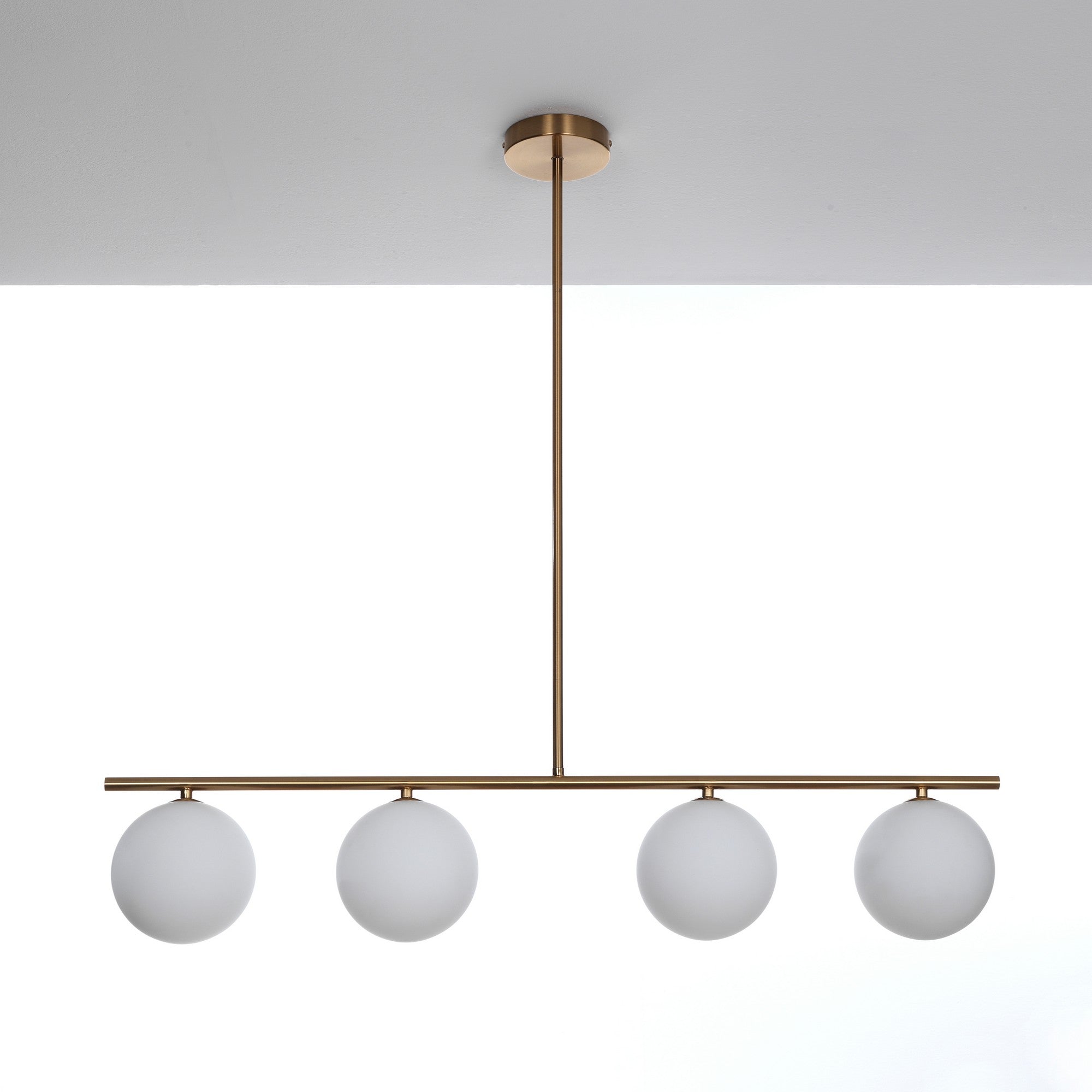 Lampadario in acciaio verniciato ottone anticato cm. L.95 P.15,5 H.90