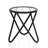 Tavolino in rattan nero top in vetro trasparente per esterno
