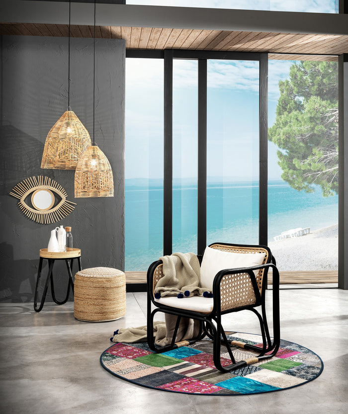 Tavolino in rattan nero top in vetro trasparente per esterno