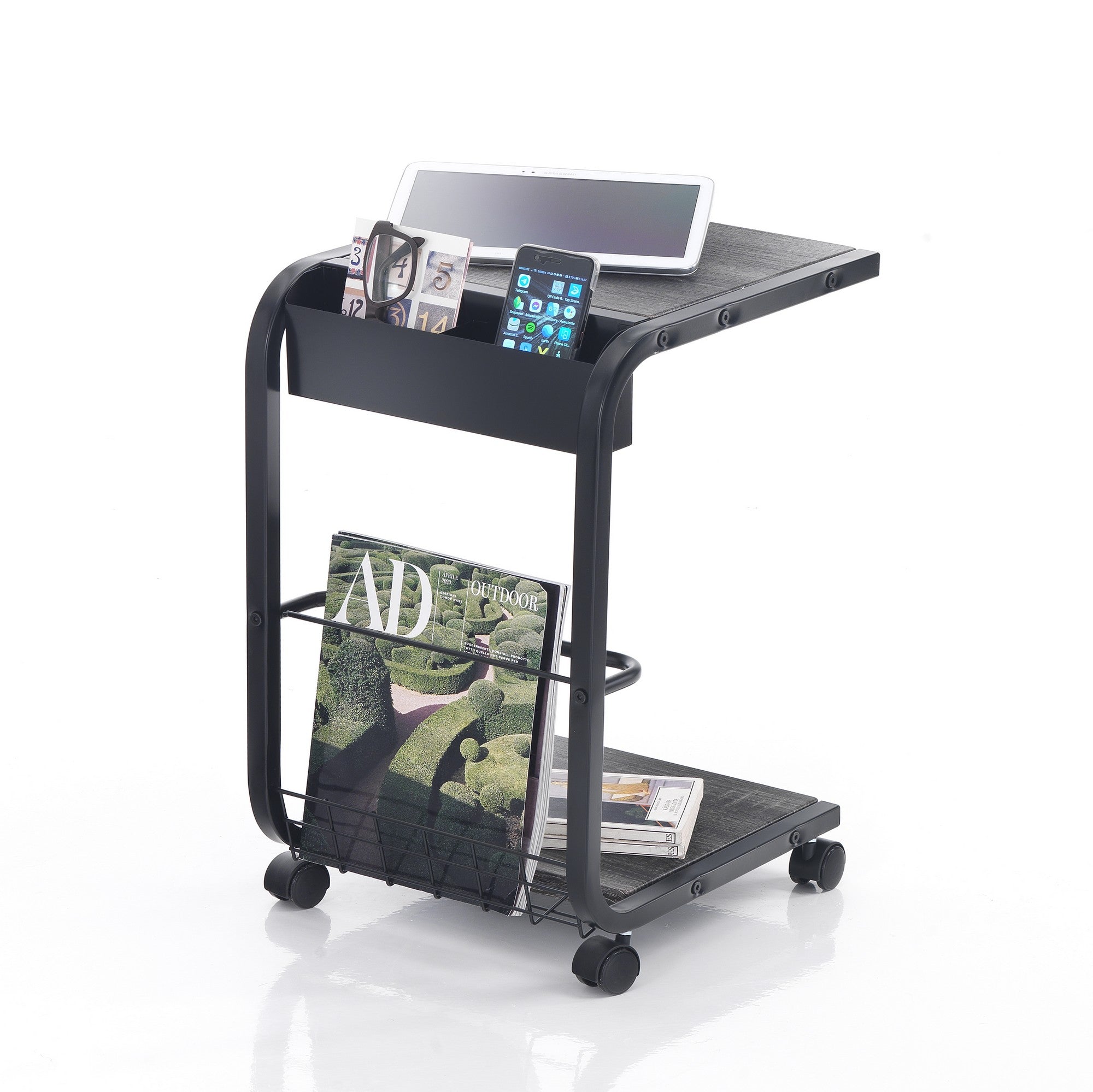 Carrello ELGIN multifunzione con 3 ripiani in metallo nero