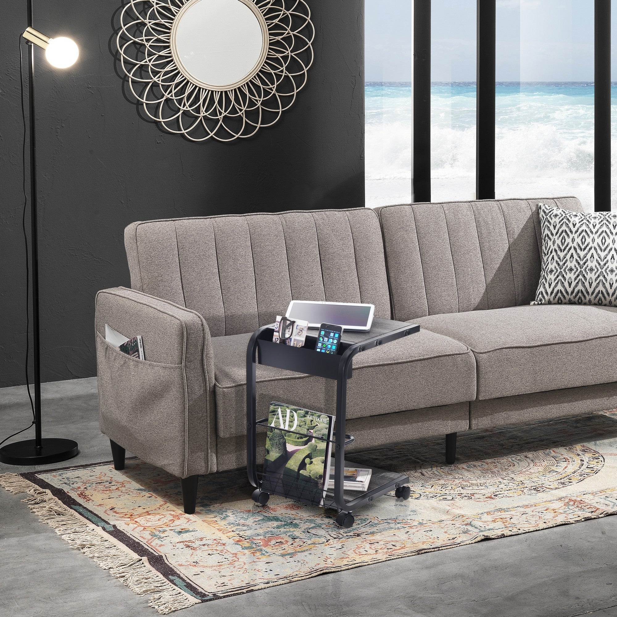 Carrello ELGIN multifunzione con 3 ripiani in metallo nero