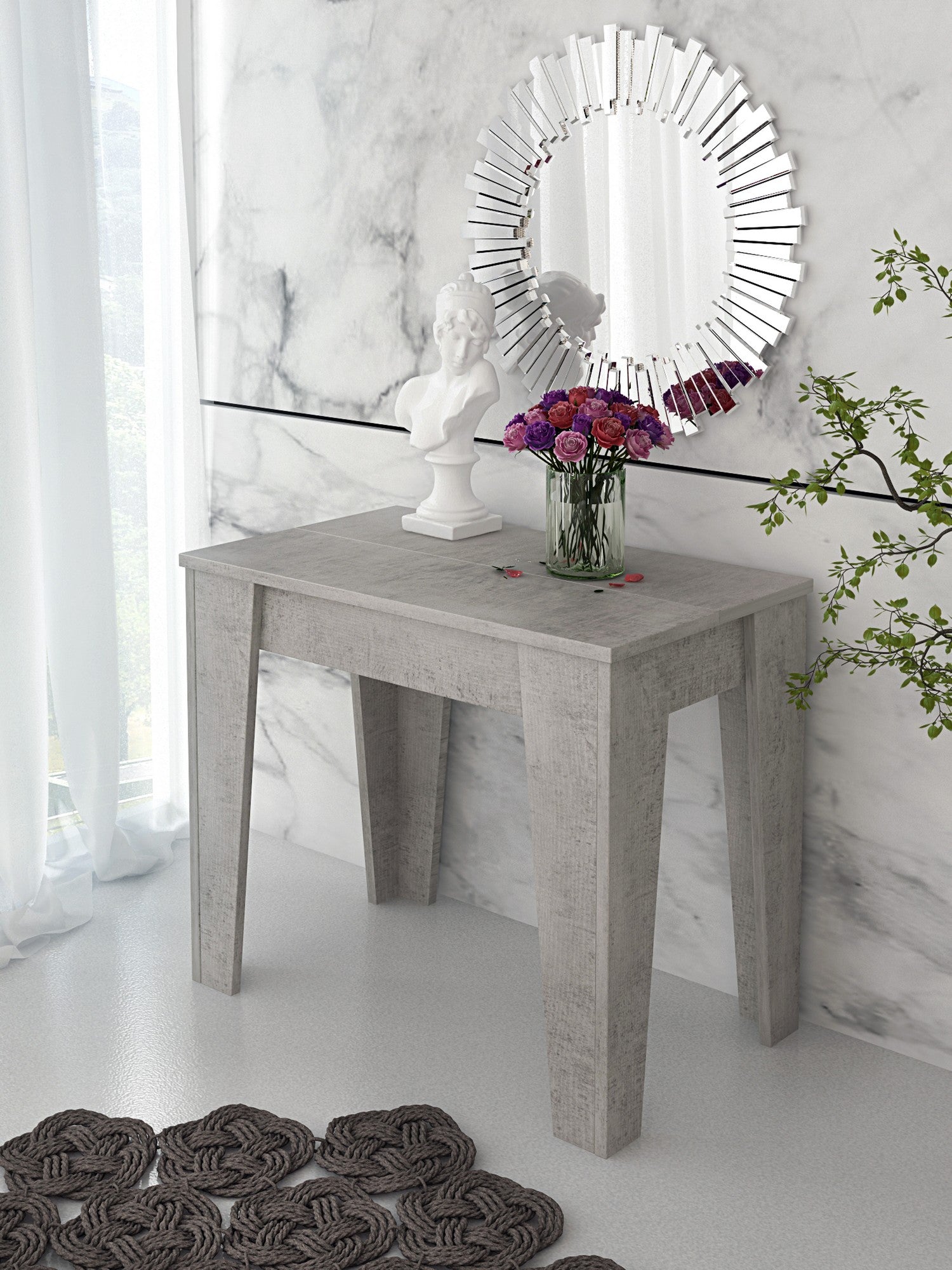 Consolle 6 prolunghe effetto legno finitura cemento cm. H.75xL.90xP.54