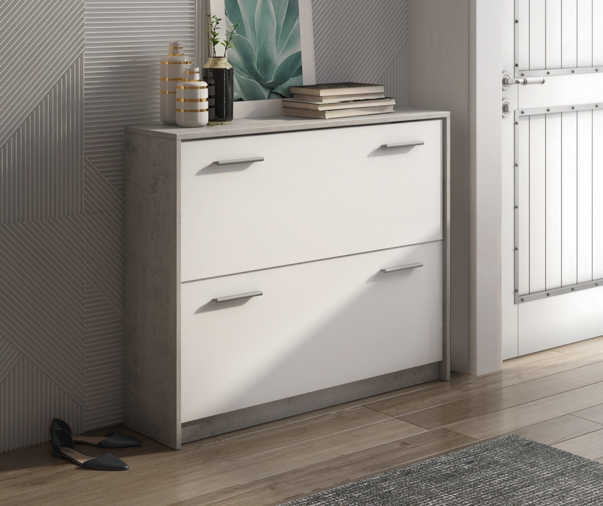 Scarpiera effetto legno finitura cemento H.81 x L.100 x P.25 cm