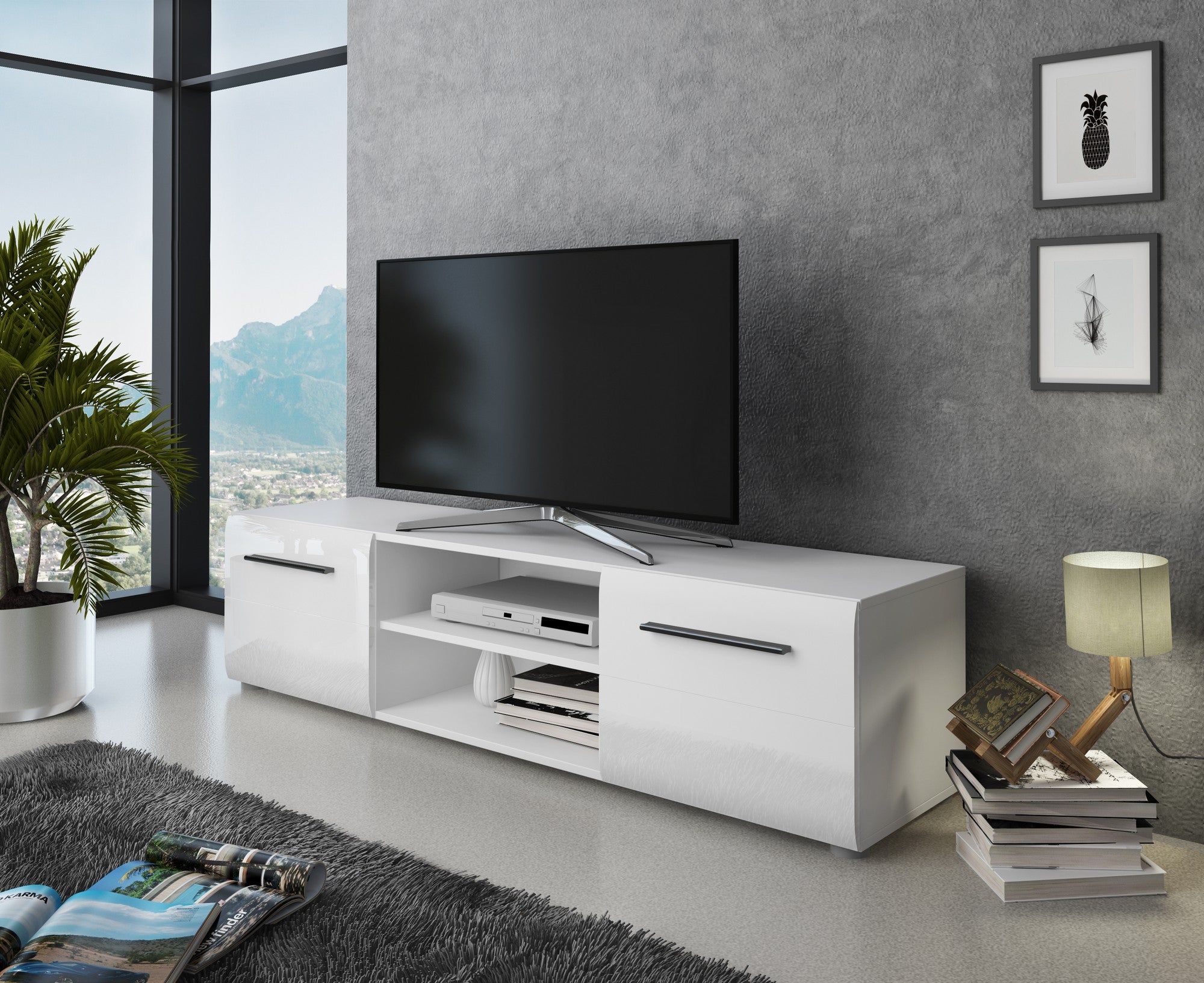 Mobile porta TV effetto legno bianco cm. H.40 x L.160 x P.39,6