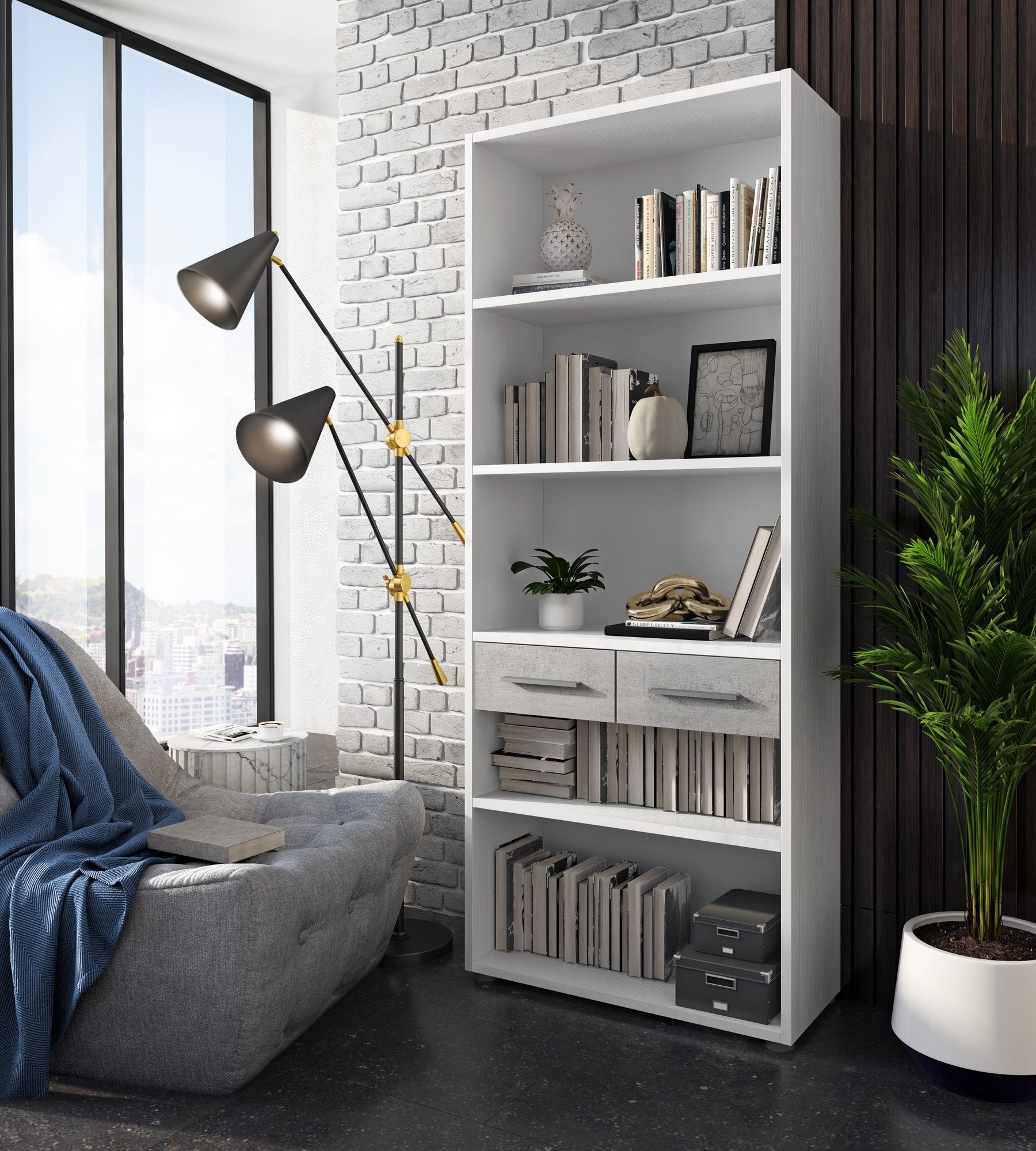 Libreria alta in part. legno finitura Larice cm. H.201 x L.80 x P.35,5