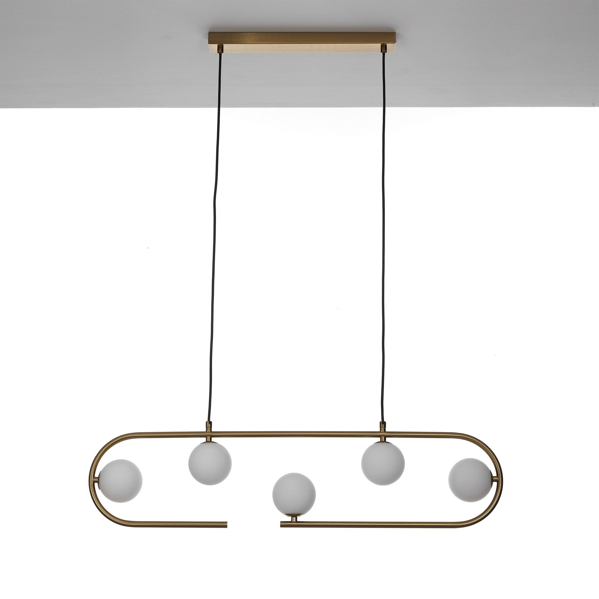 Lampadario in acciaio verniciato ottone cm. L.86 P.9,5 H.22
