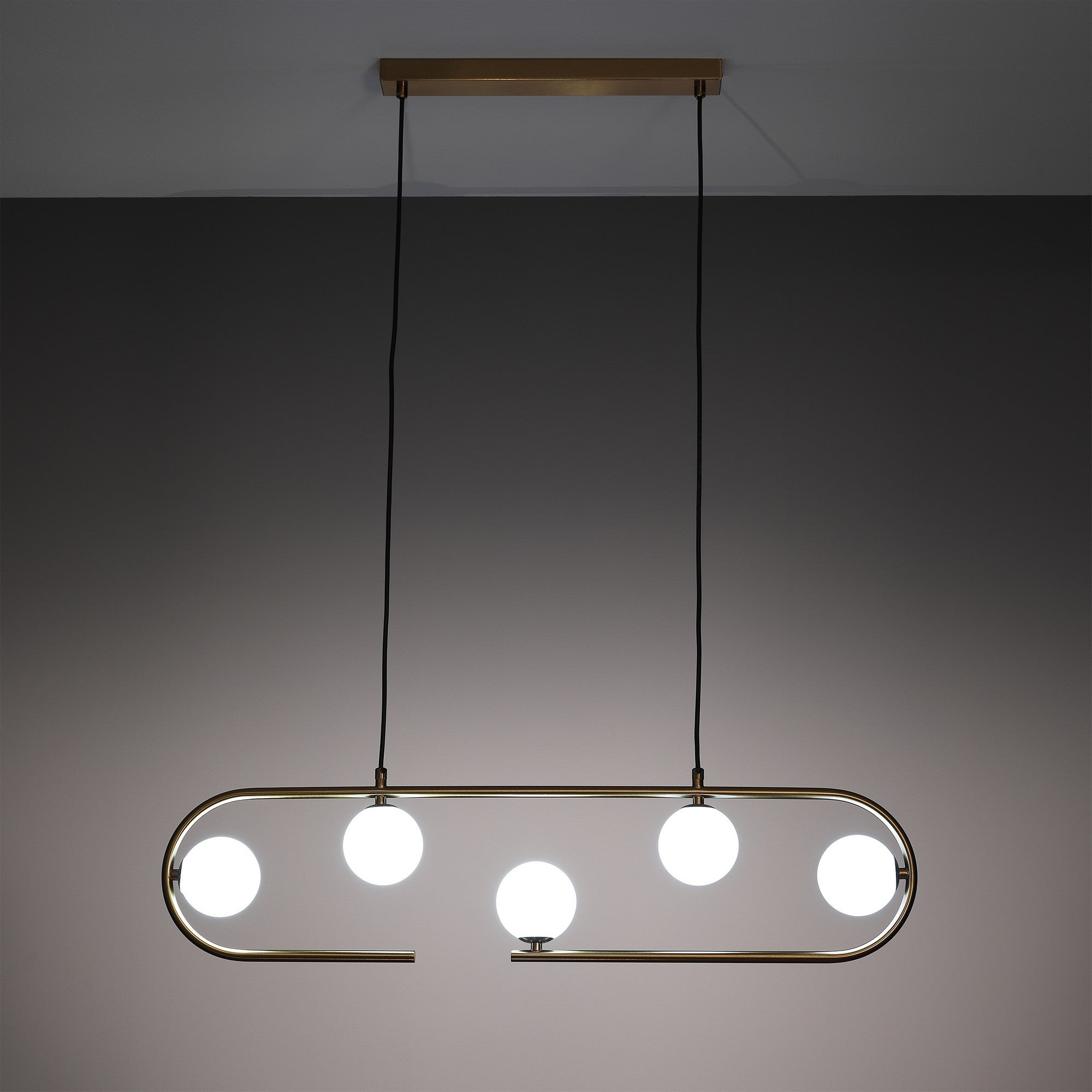 Lampadario in acciaio verniciato ottone cm. L.86 P.9,5 H.22