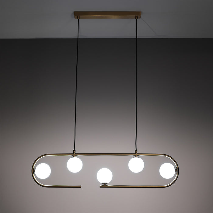 Lampadario in acciaio verniciato ottone cm. L.86 P.9,5 H.22