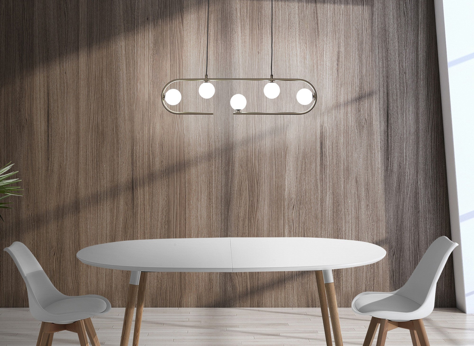 Lampadario in acciaio verniciato ottone cm. L.86 P.9,5 H.22