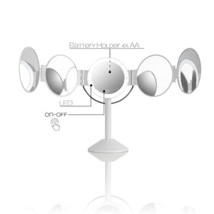 Specchio da tavolo con led in plastica bianco cm. L.25xP.20,5xH.46,5