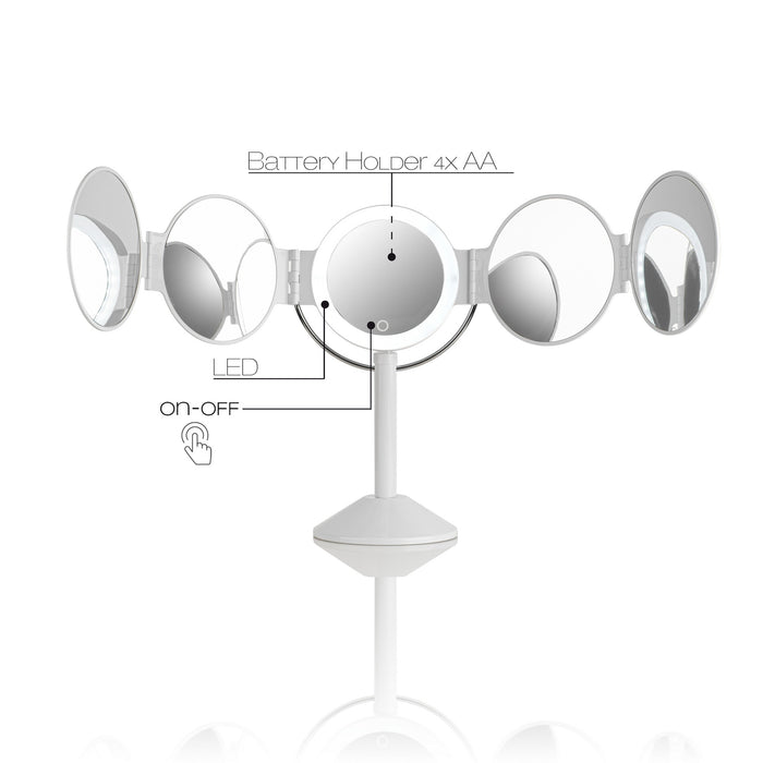 Specchio da tavolo con led in plastica bianco cm. L.25xP.20,5xH.46,5