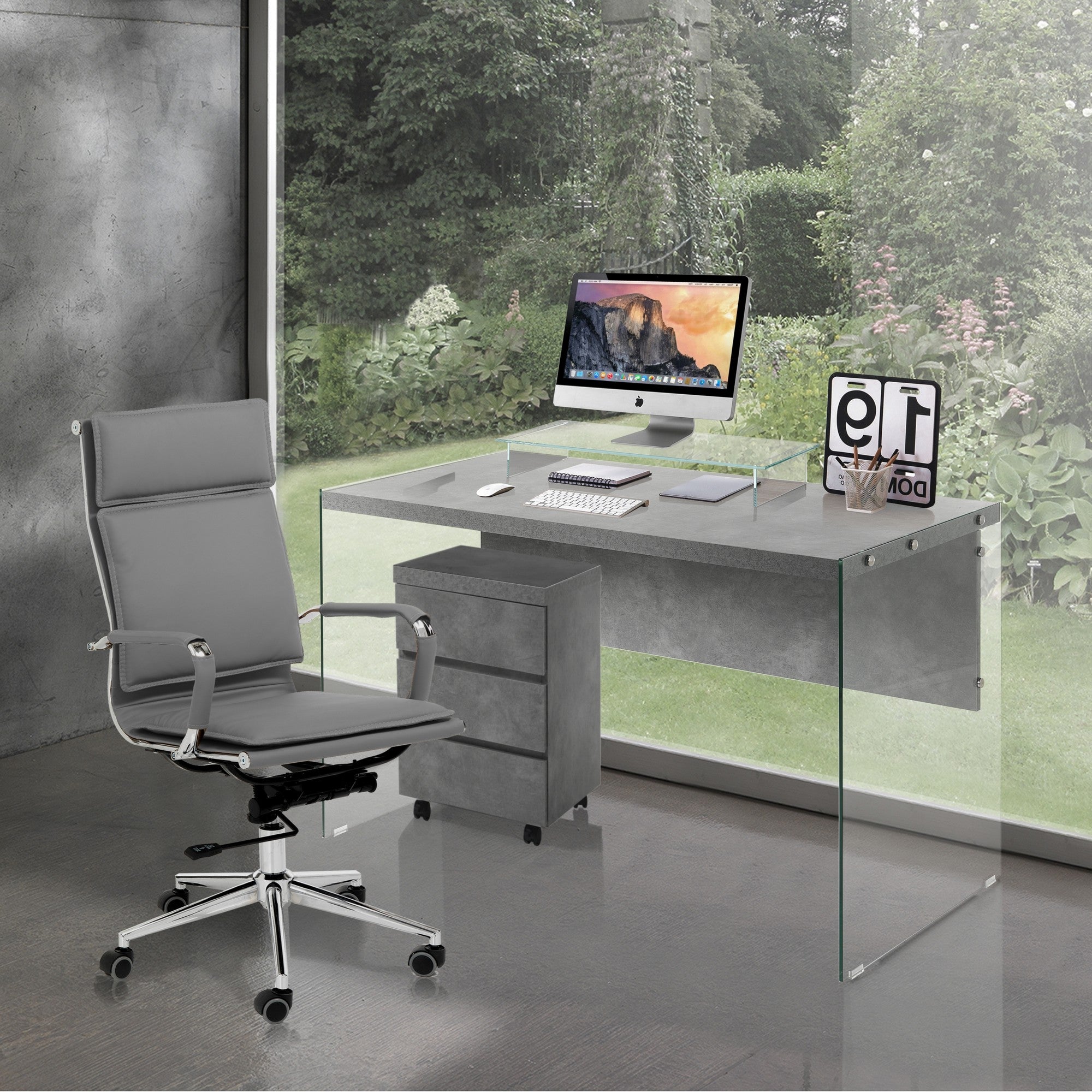 Poltrona da ufficio in pelle sintetica grigia cm H.110/120xL.57xP.66