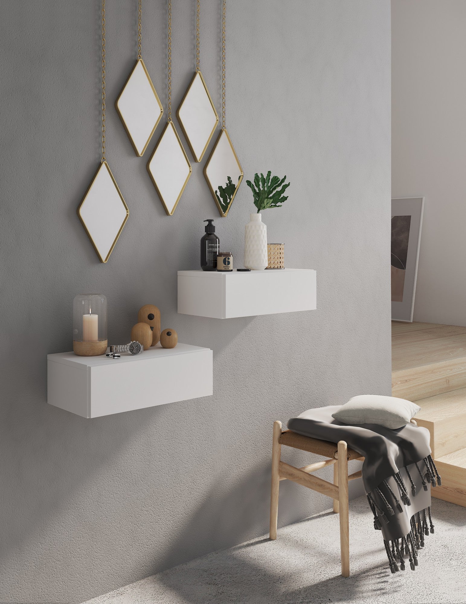 Comodino sospeso bianco cm. H.15 x L.45 x P.26