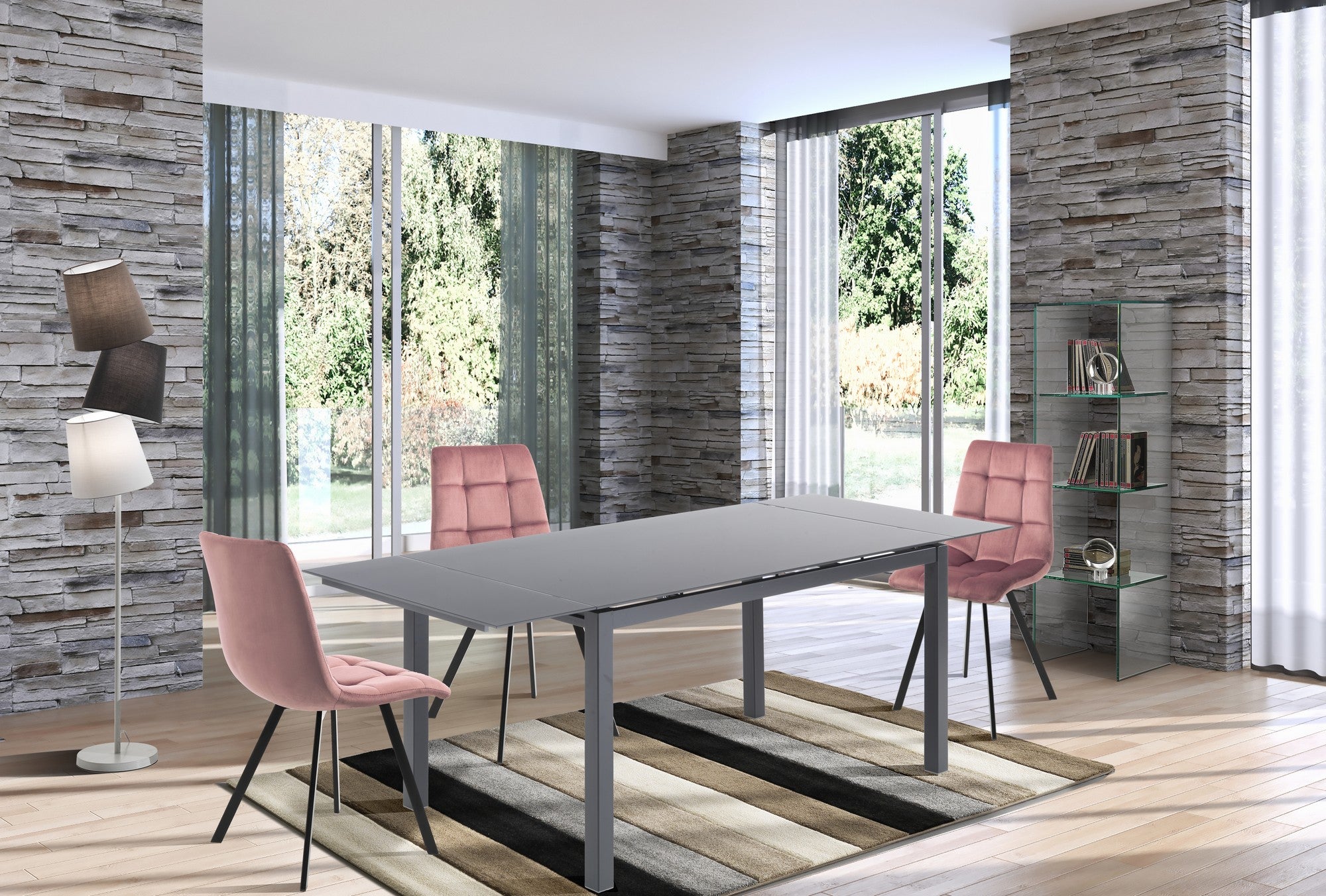 Tavolo allungabile in vetro temprato grigio cm. H.75xL.140xP.80