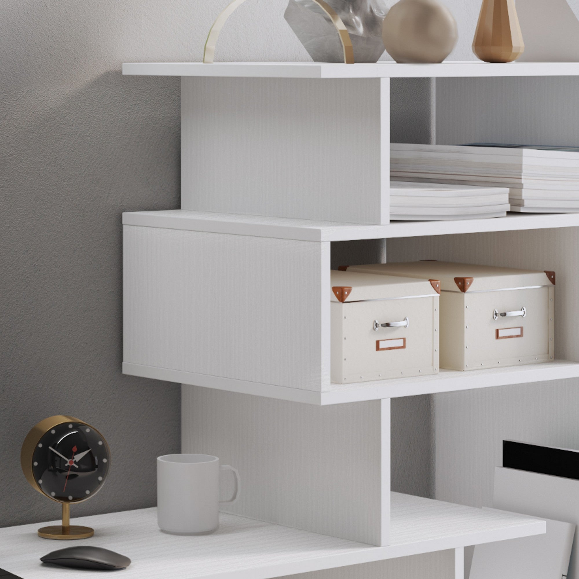 Scrivania effetto legno finitura larice bianco cm. H.135xL.158xP.39,5