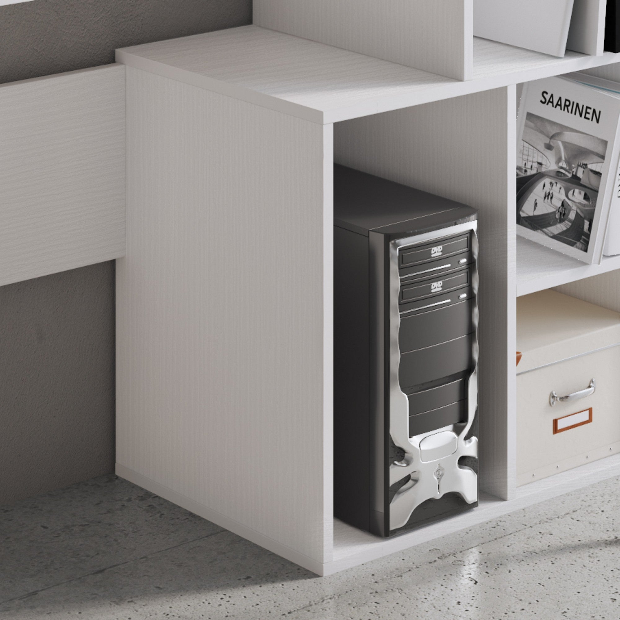 Scrivania effetto legno finitura larice bianco cm. H.135xL.158xP.39,5