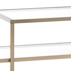 Consolle in acciaio finitura oro ripiani in vetro cm. H.84xL.118xP.38