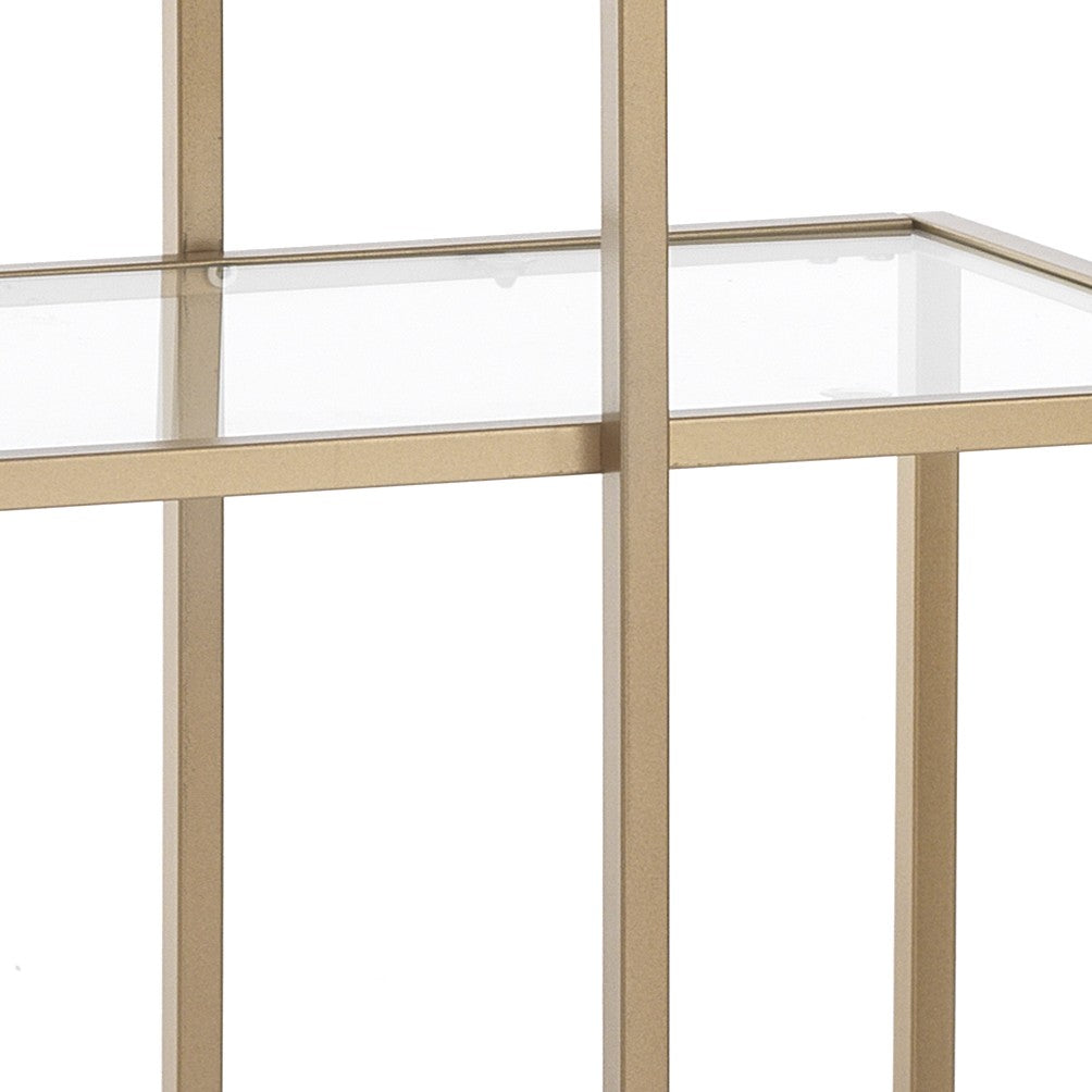 Consolle in acciaio finitura oro ripiani in vetro cm. H.84xL.118xP.38