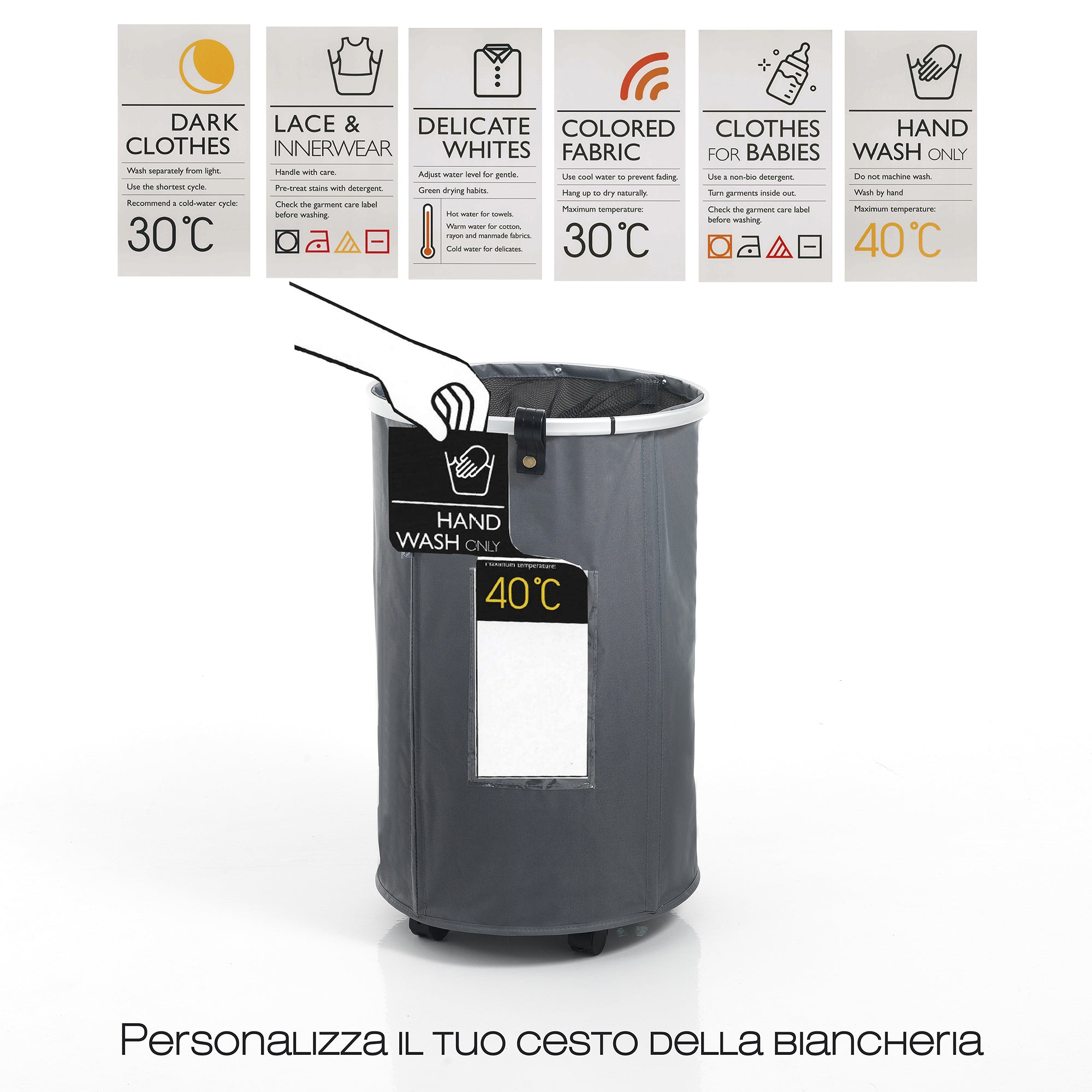 Cesto biancheria GRANT-ROUND in bambù e tessuto con coperchio