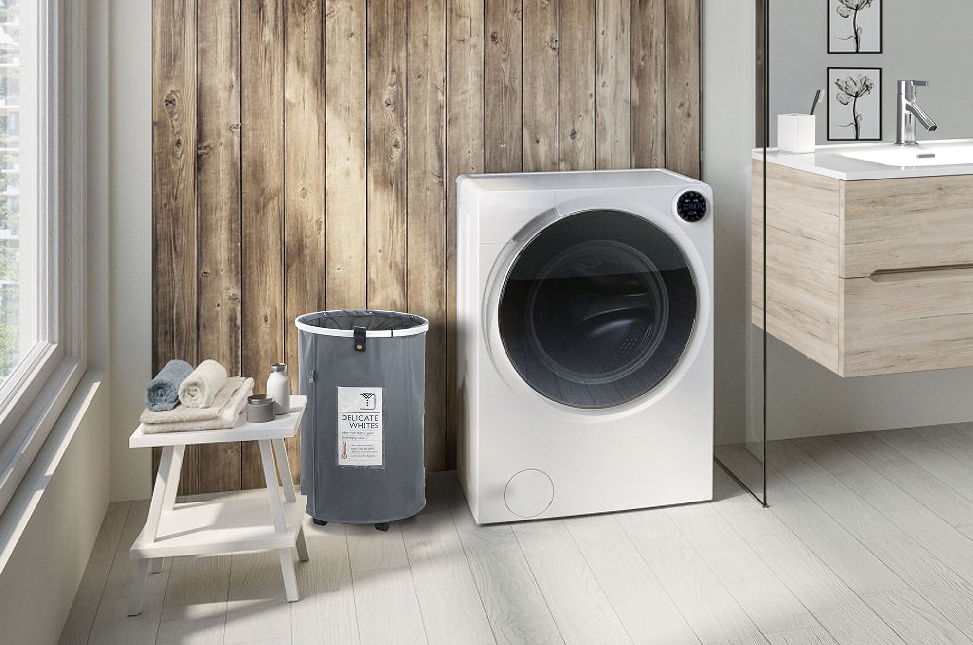 Cesto biancheria GRANT-ROUND in bambù e tessuto con coperchio