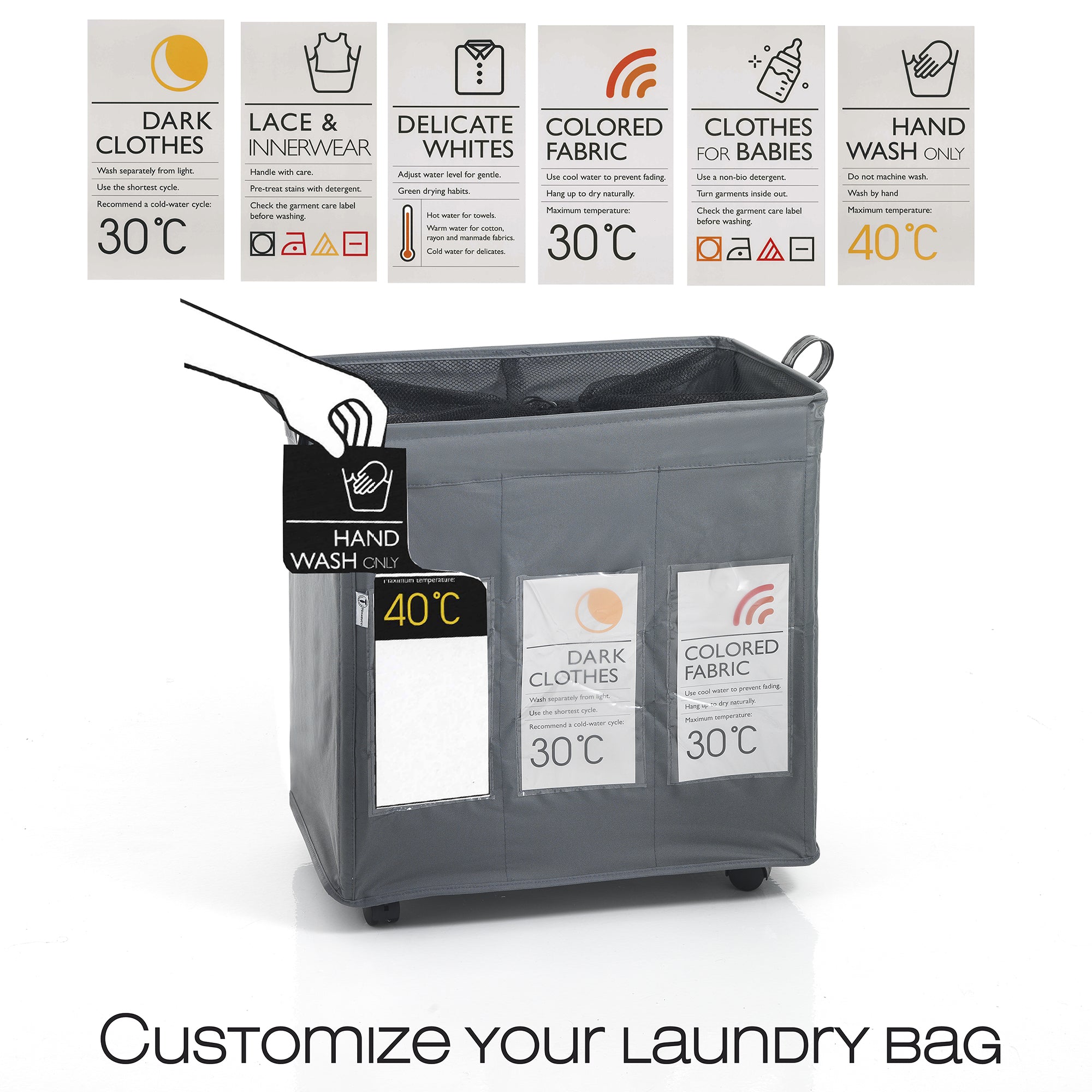 Set 3 cesti biancheria GRANT-B in bambù e tessuto beige