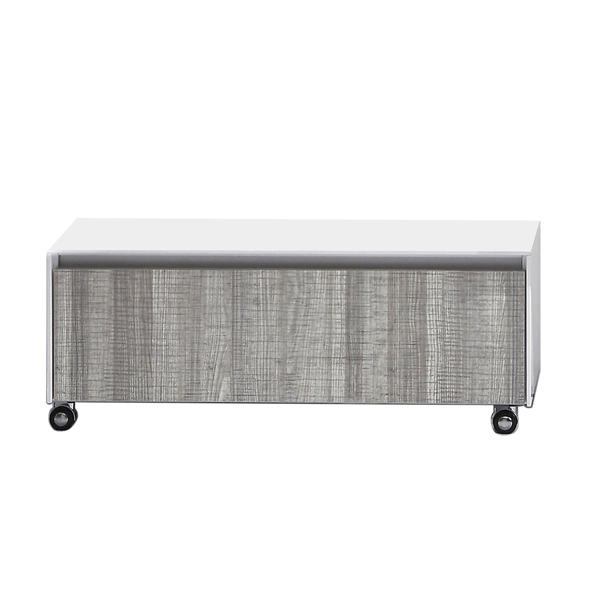 Base con ruote in legno nobilitato bianco e maniglia metallica