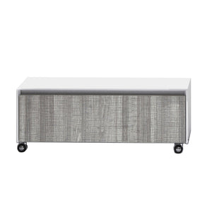 Base con ruote in legno nobilitato bianco e maniglia metallica