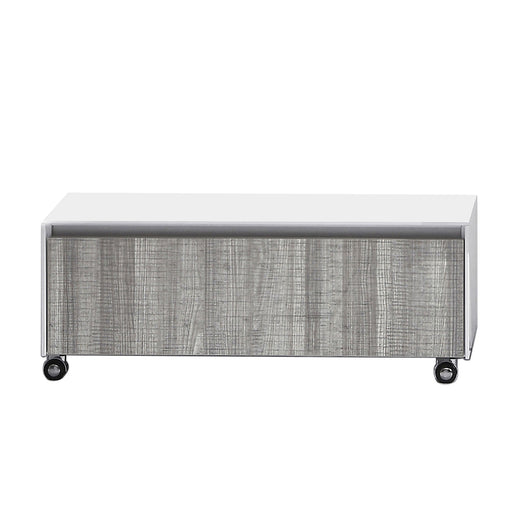 Base con ruote in legno nobilitato bianco e maniglia metallica