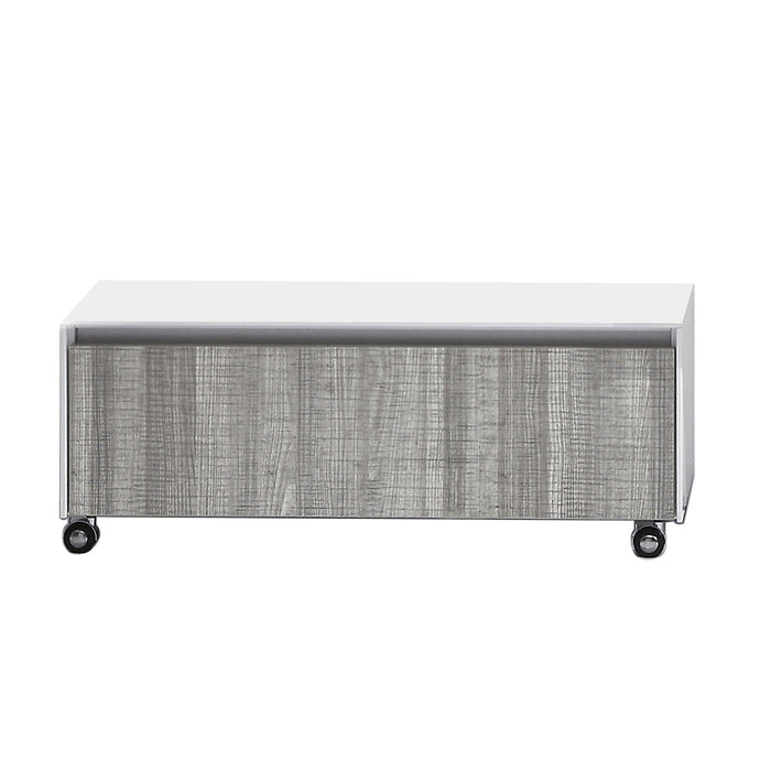 Base con ruote in legno nobilitato bianco e maniglia metallica